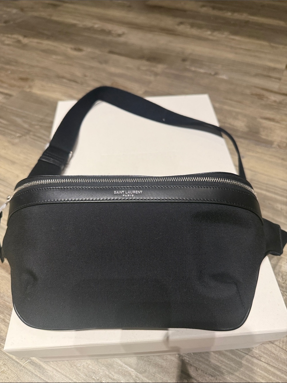 Saint Laurent Black Nylon Belt Bag with Leather Trim